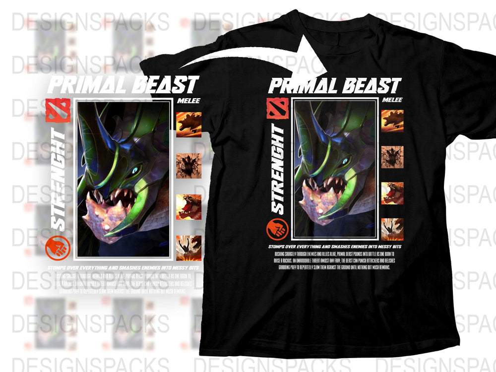 Primal Beast Fantasy Dragon Graphic T-Shirt, Black Melee Anime Style Tee, Cool Monster Shirt for Gamers and Fans