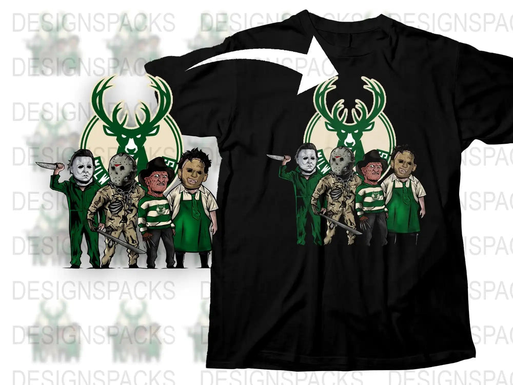 Horror Movie Icons T-Shirt, Classic Villains Graphic Tee, Halloween Group Costume Shirt