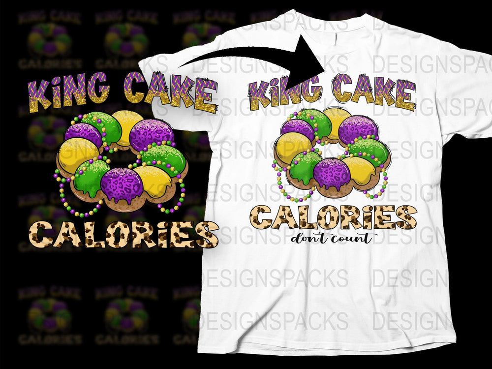 King Cake Calories Don't Count Mardi Gras T-Shirt, Colorful Beads Graphic Tee, Festive Carnival Apparel for Men and Women