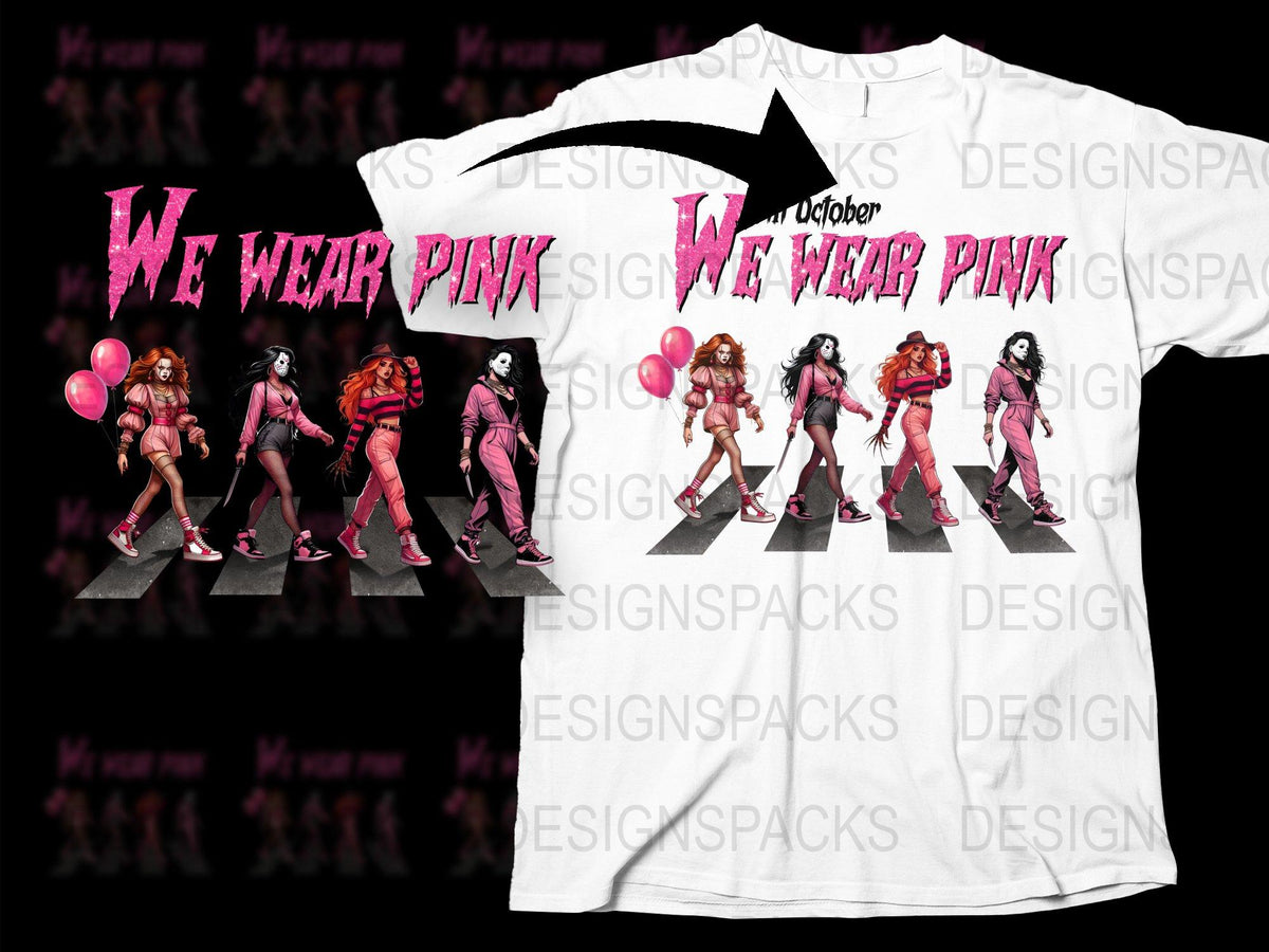 'We Wear Pink' Slogan T-Shirt, October Breast Cancer Awareness Tee, Trendy Graphic Tee with Unique Design Inspired by Popular Movie