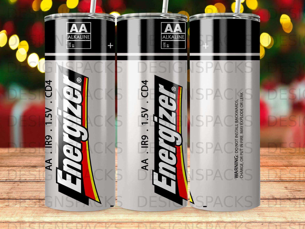 Energizer AA alkaline batteries with "AA. IR9 . 1.5V . CD4" text.