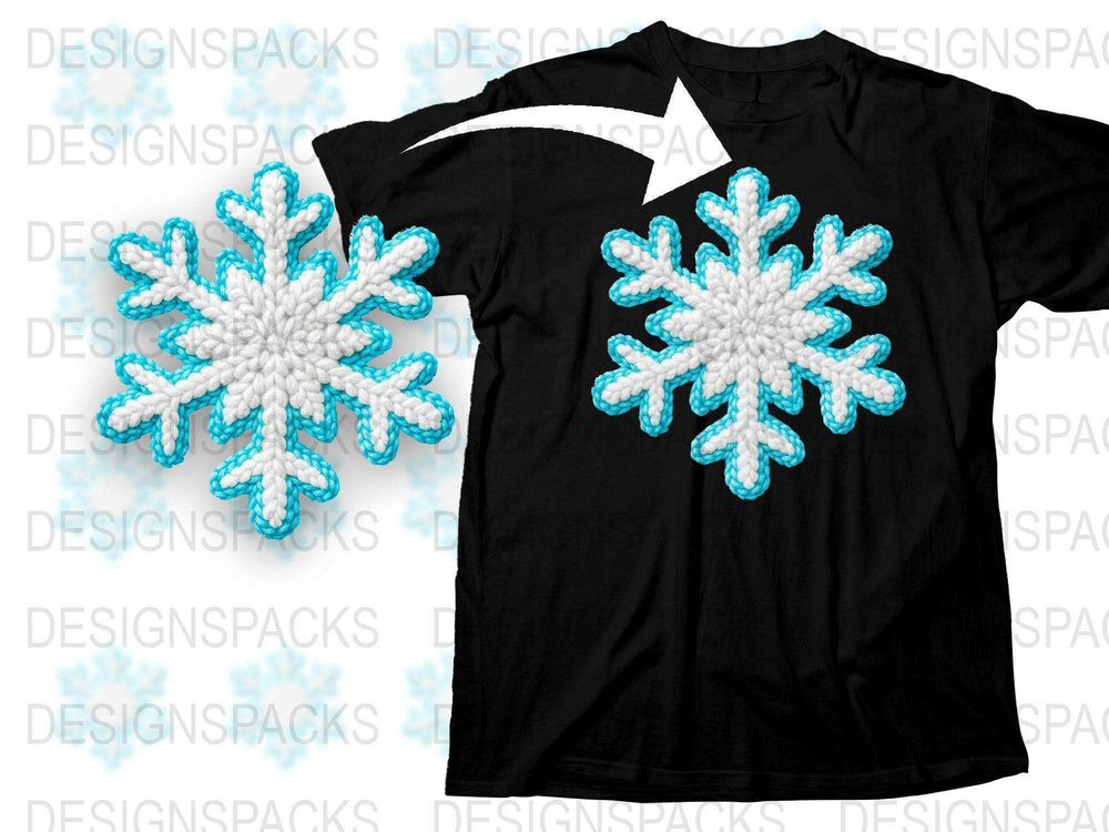 Winter Snowflake T-Shirt, Shimmering Blue and White Design, Unisex Black Tee, Holiday Apparel
