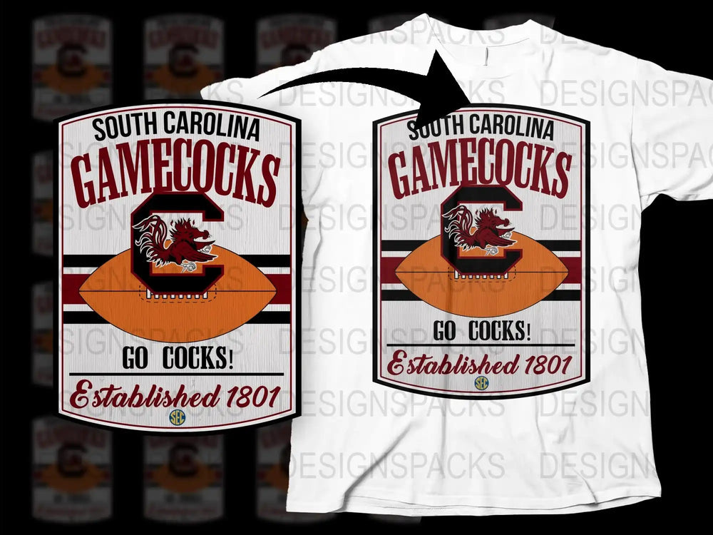 South Carolina Gamecocks T-Shirt, Vintage Sports Tee, College Football Apparel, Established 1801 Graphic Shirt