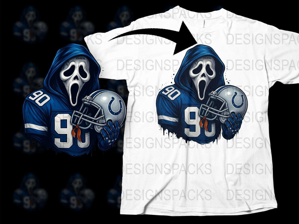 Ghost Football Player T-Shirt, Spooky Sports Tee, Blue and White, Unique Athletic Apparel, Halloween Costume Idea