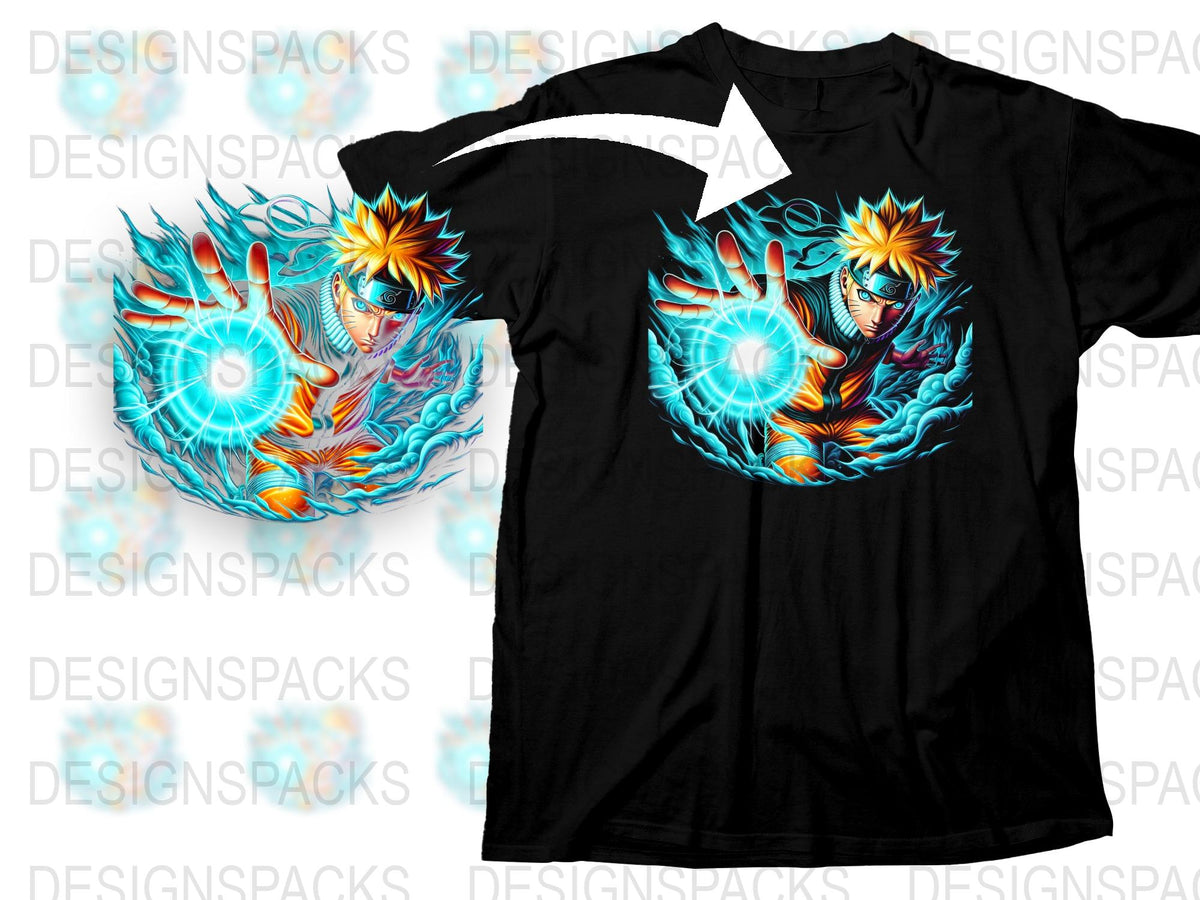 Anime Character Fire and Ice Graphic T-Shirt, Colorful Manga Style Tee, Unisex Cotton Black Shirt