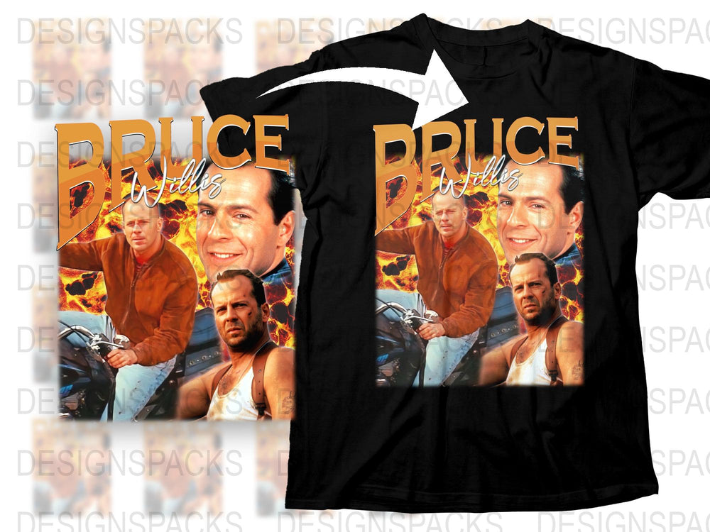 Vintage Bruce Willis Graphic T-Shirt, Retro Movie Star Fan Tee, Men's Black Cotton Shirt, Collector's Item, Unique Gift Idea
