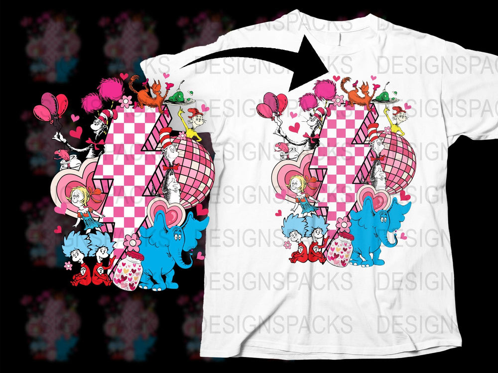 Alice in Wonderland T-Shirt, Fantasy Characters Graphic Tee, Cute Rabbit Design, Unisex White Top, Checkerboard and Hearts