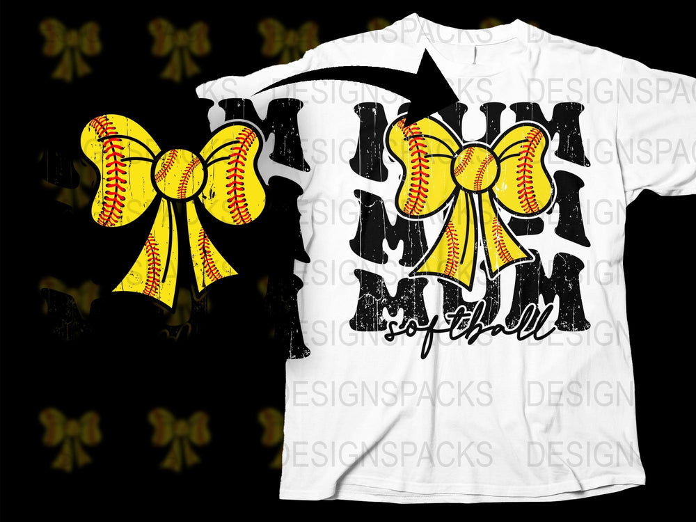 Yellow Bow Softball T-Shirt, Women's White Graphic Tee, Casual Sports Apparel, Gift for Softball Lovers