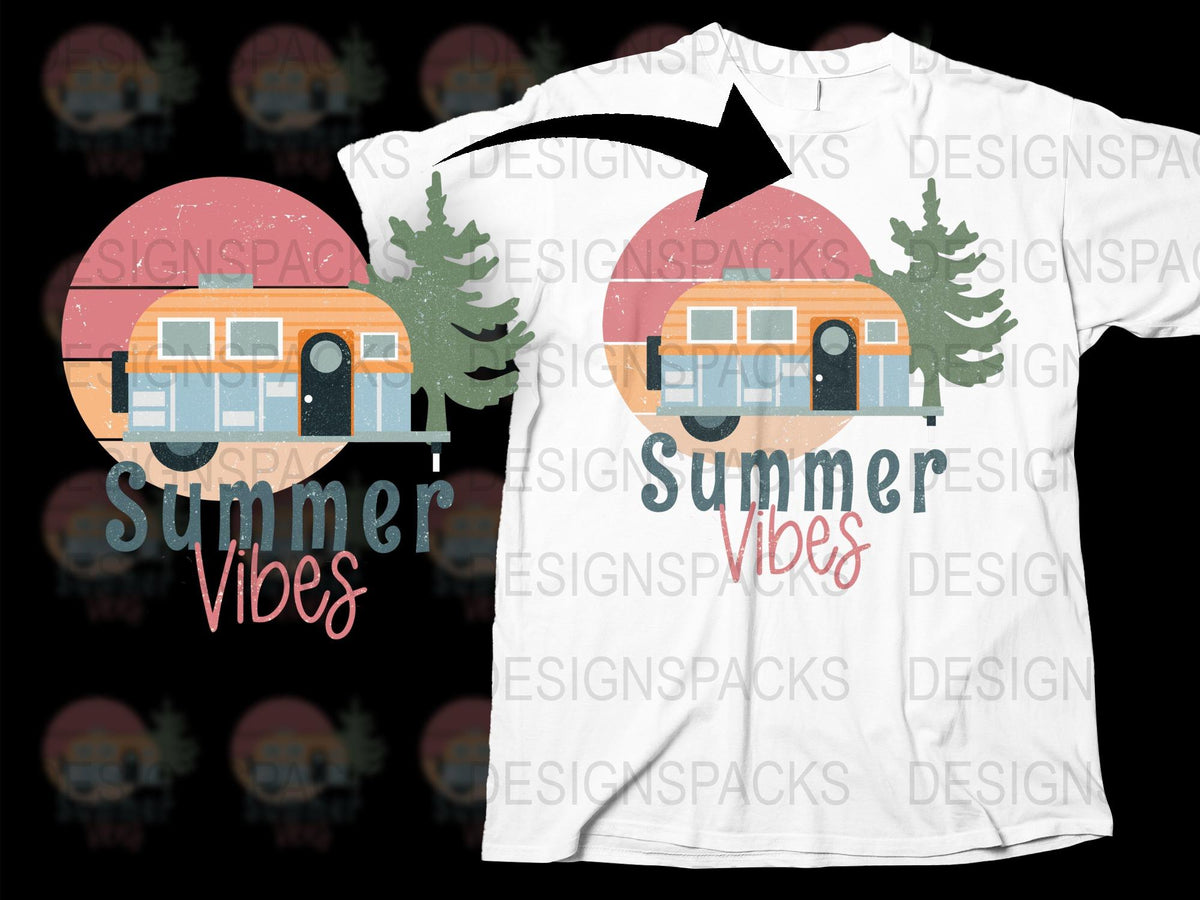 Summer Vibes T-Shirt, Retro Camper Graphic Tee, Vintage Bus and Trees Design, Unisex Fashion Top
