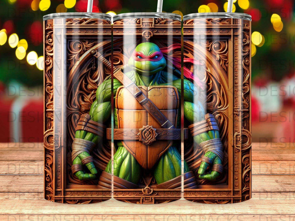 Teenage Mutant Ninja Turtle Raphael character in ornate wooden frame.