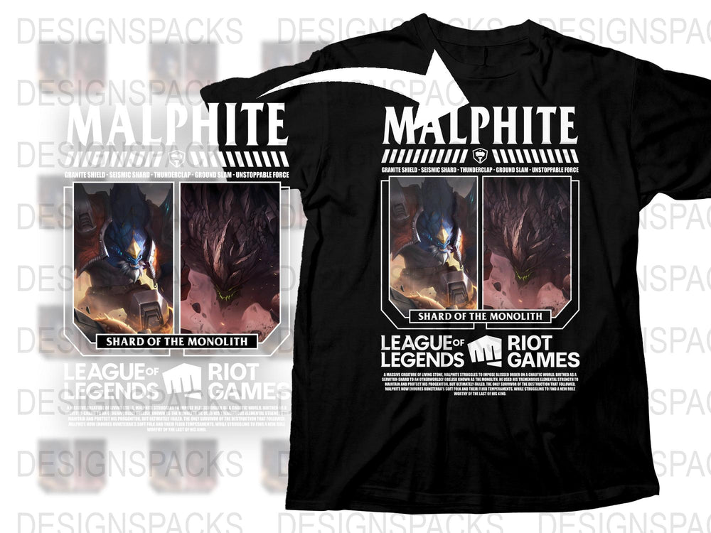 League of Legends Malphite T-Shirt, Shard of the Monolith Design, Gamer Apparel, Riot Games Merchandise