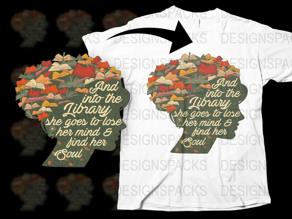 Women's Library T-Shirt, Autumn Leaves Design, Literary Quote, Book Lover Gift, Fall Colors, Comfort Fit Cotton Tee, Unique Graphic Shirt