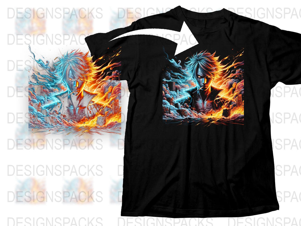 Blue Fire Lion Graphic T-Shirt, Men's Artistic Tee, Unique Flame Design Shirt, Cool Animal Print Top, Vibrant Colors Casual Wear