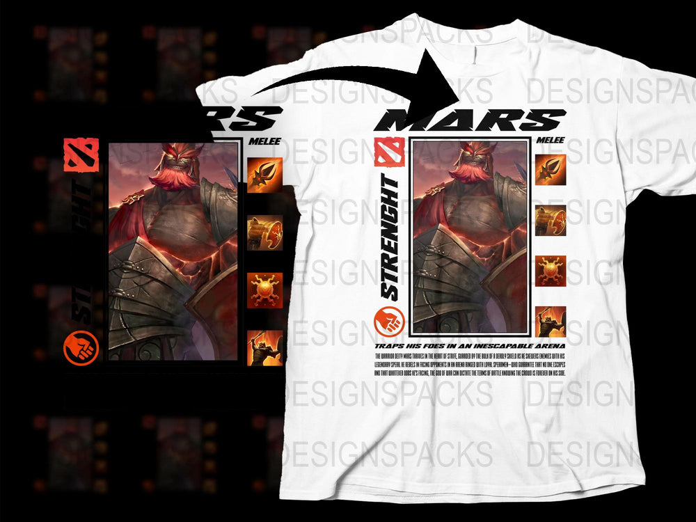 Mars Street Fight Melee Graphic T-Shirt, Bold Warrior Design, Orange and White Tee