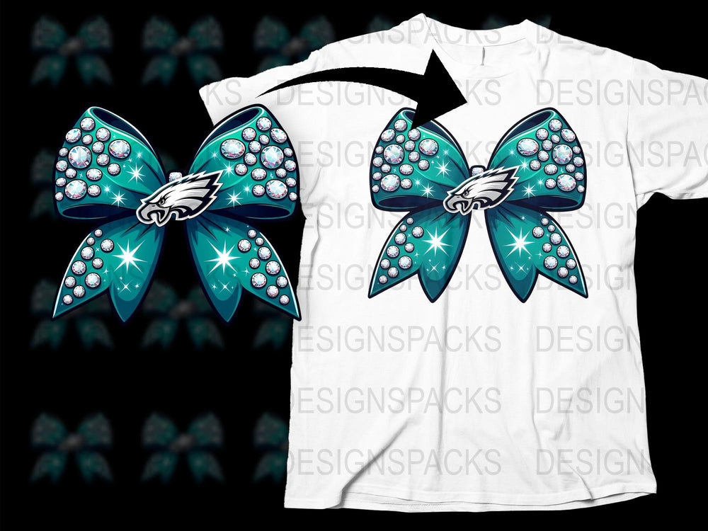 Philadelphia Eagles Inspired Rhinestone Bow and T-Shirt Set, Sports Fan Gear, Unique Glitter Cheer Bow