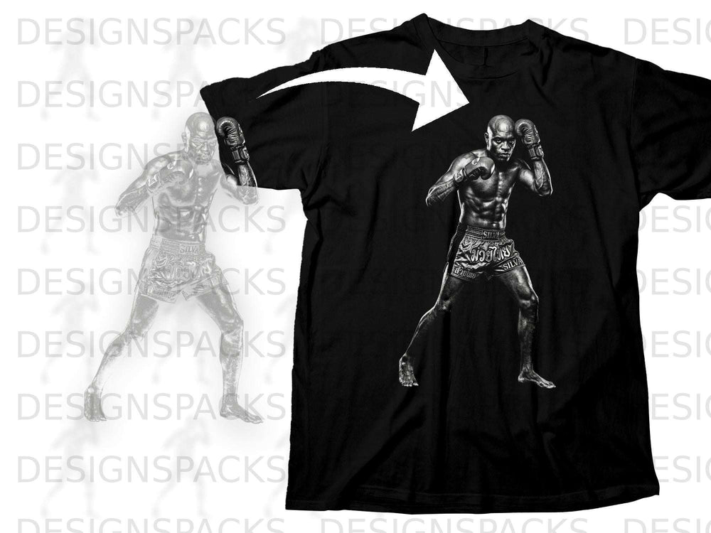 Black t-shirt with a graphic of a Muay Thai fighter in a fighting stance.
