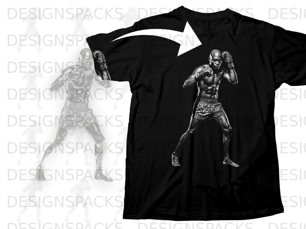 Black t-shirt with a graphic of a Muay Thai fighter in a fighting stance.