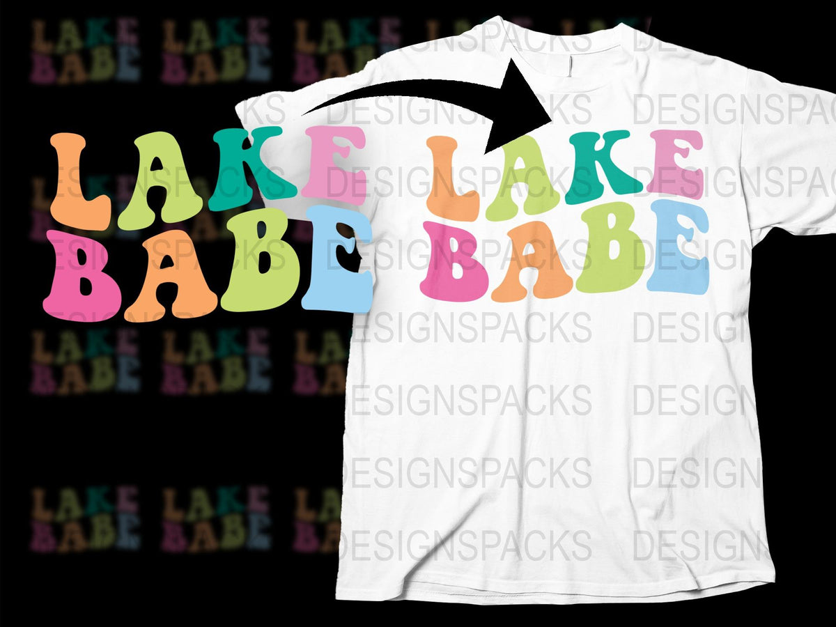 Lake Babe Colorful Lettering T-Shirt, Summer Casual Fashion, Beachwear, Fun Graphic Tee Design for Women and Men
