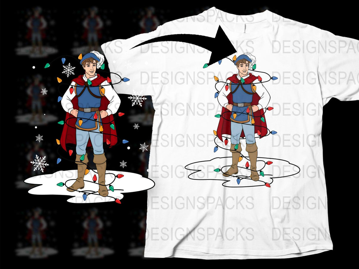 Medieval Knight Christmas T-Shirt, Festive Holiday Graphic Tee, Winter Warrior Design, Unique Snowflake Pattern Shirt