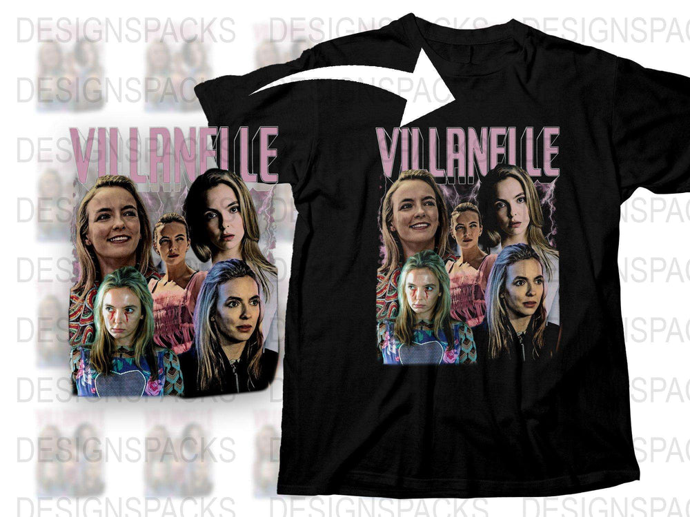 Women's Graphic T-Shirt, Villanelle Inspired Design, Multi-Face Print, Pop Culture Fashion Tee, Trendy Casualwear