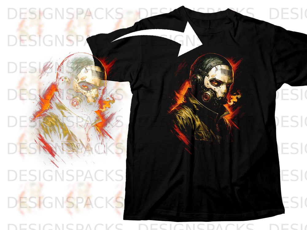 T-shirt with a graphic of a cyborg smoking a cigarette.