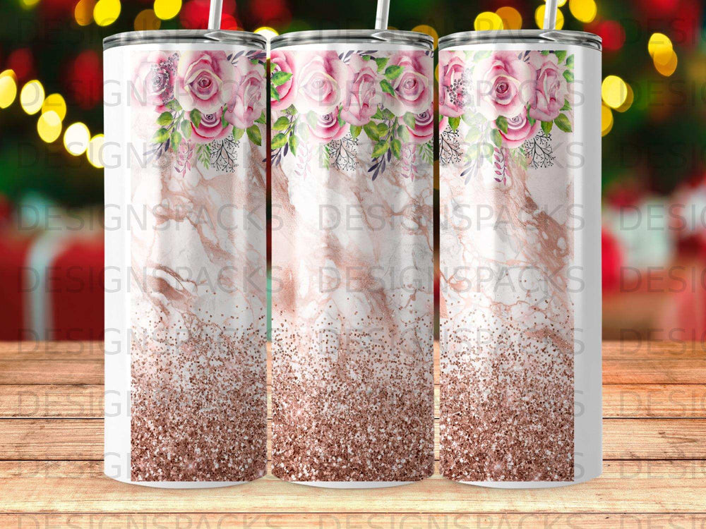Pink roses rose gold marble glitter chic tumbler product type