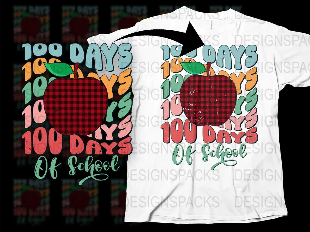 100 Days of School T-Shirt, Teacher Apple Graphic Tee, Colorful Kids School Celebration Shirt
