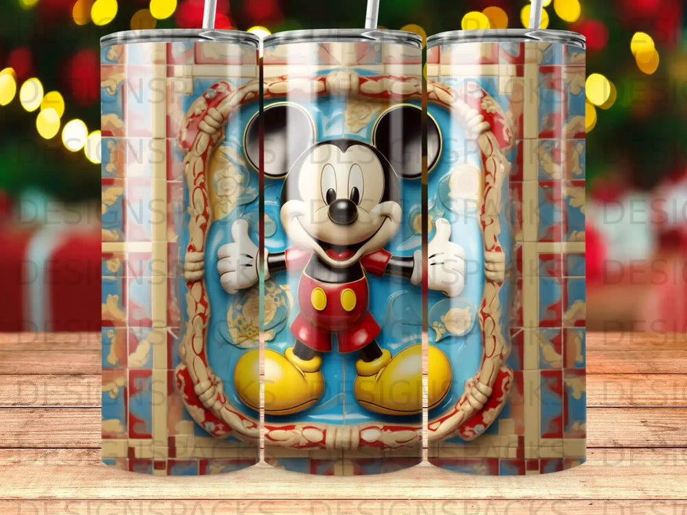 Mickey Mouse giving thumbs up, centered on decorative background.