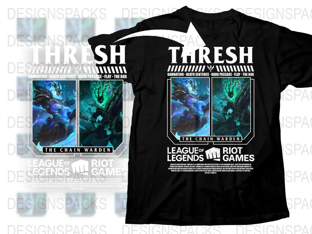 League of Legends Thresh T-Shirt, Chain Warden Graphic Tee, Riot Games Merch, Gaming Apparel, Black Cotton Shirt
