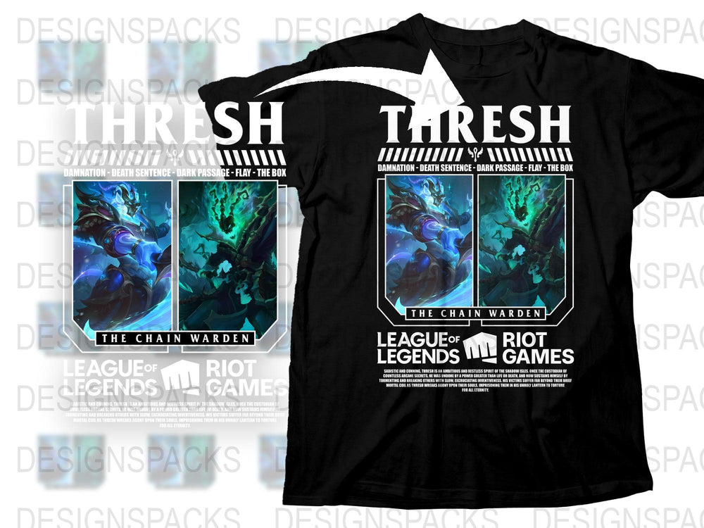 League of Legends Thresh T-Shirt, Chain Warden Graphic Tee, Riot Games Merch, Gaming Apparel, Black Cotton Shirt