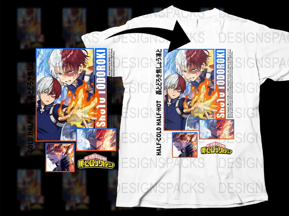 Anime Graphic T-Shirt, Colorful Fire Ice Character Printed Tee, Unisex Manga Shirt, Casual Streetwear, Unique Gift Idea