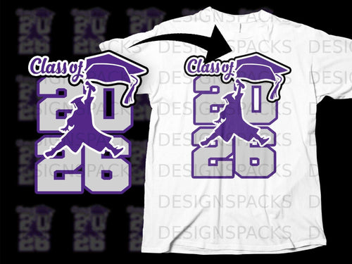 Purple graphic of graduation cap and 