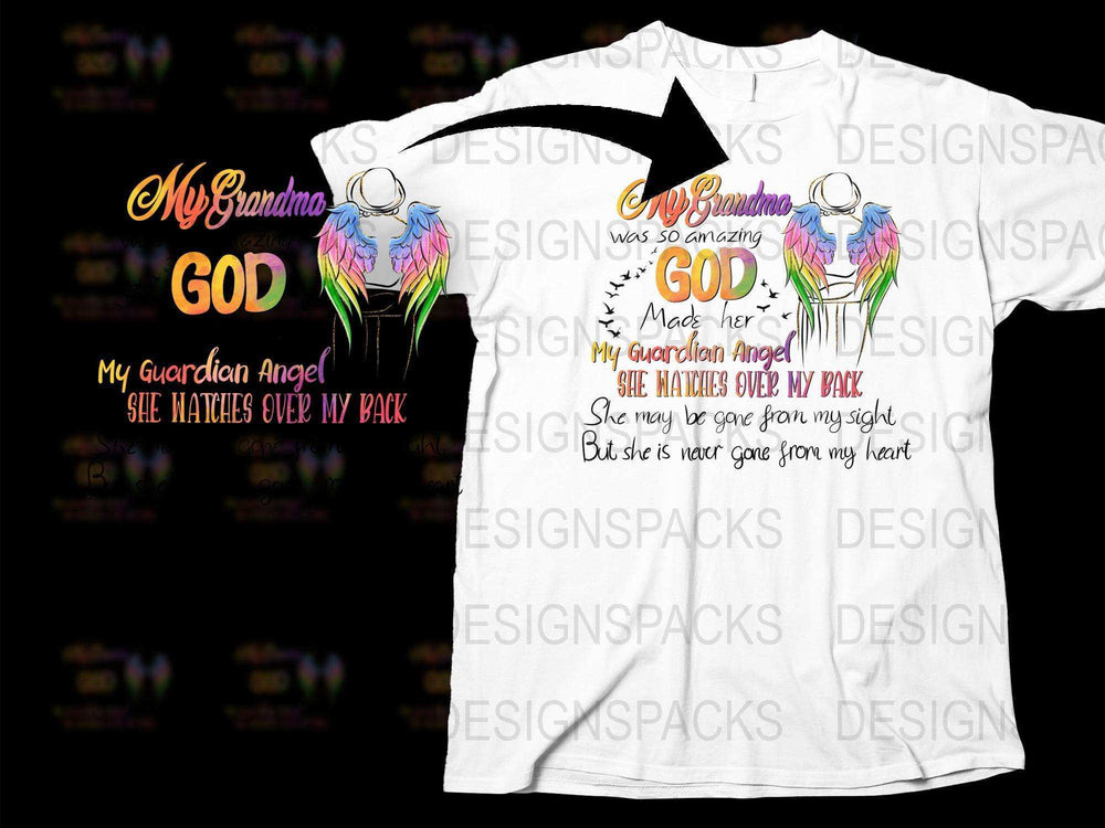 My Grandma My Guardian Angel T-Shirt, Memorial Floral Angel Wings Tee, Religious Inspirational Comfort Gift Shirt