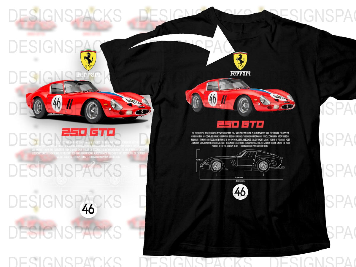 Ferrari 250 GTO Classic Car T-Shirt, Vintage Automotive Racing Tee, Collector's Graphic Shirt, Gift for Car Enthusiasts