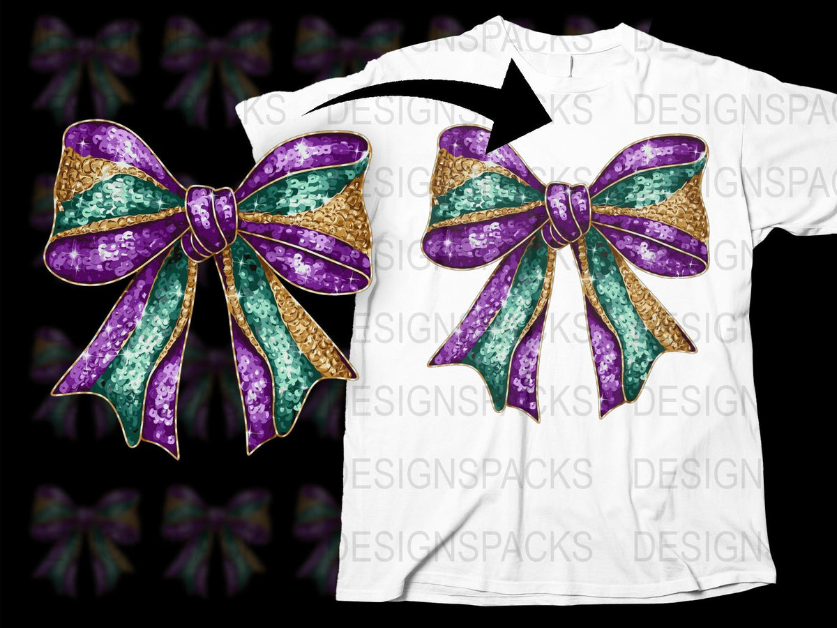Festive Bow T-Shirt, Colorful Glitter Holiday Season Tee, Unique Christmas Gift, Sparkly Women's Clothing