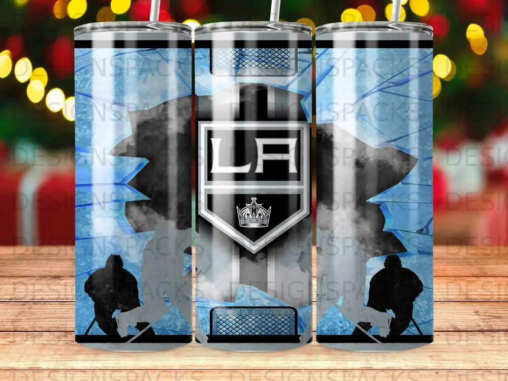 LA Kings hockey silhouette and ice crack design on a tumbler.