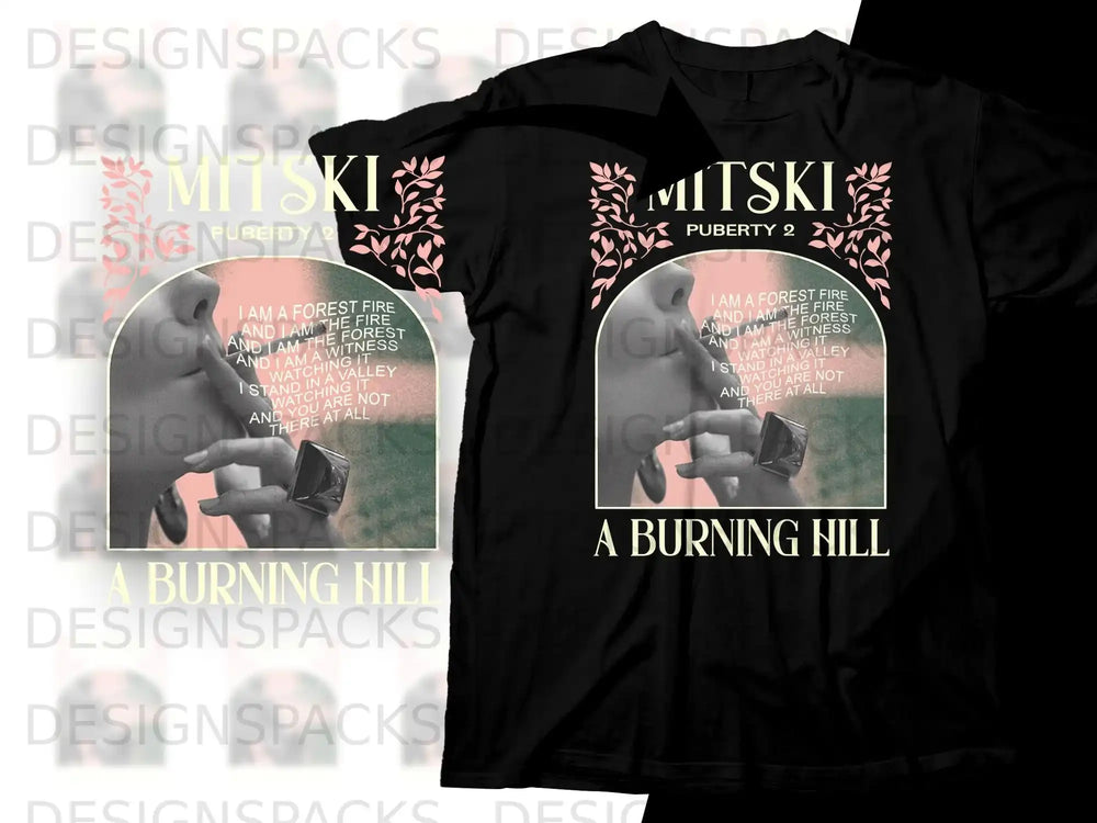 Mitski Puberty 2 t-shirt with lyrics and abstract floral design.