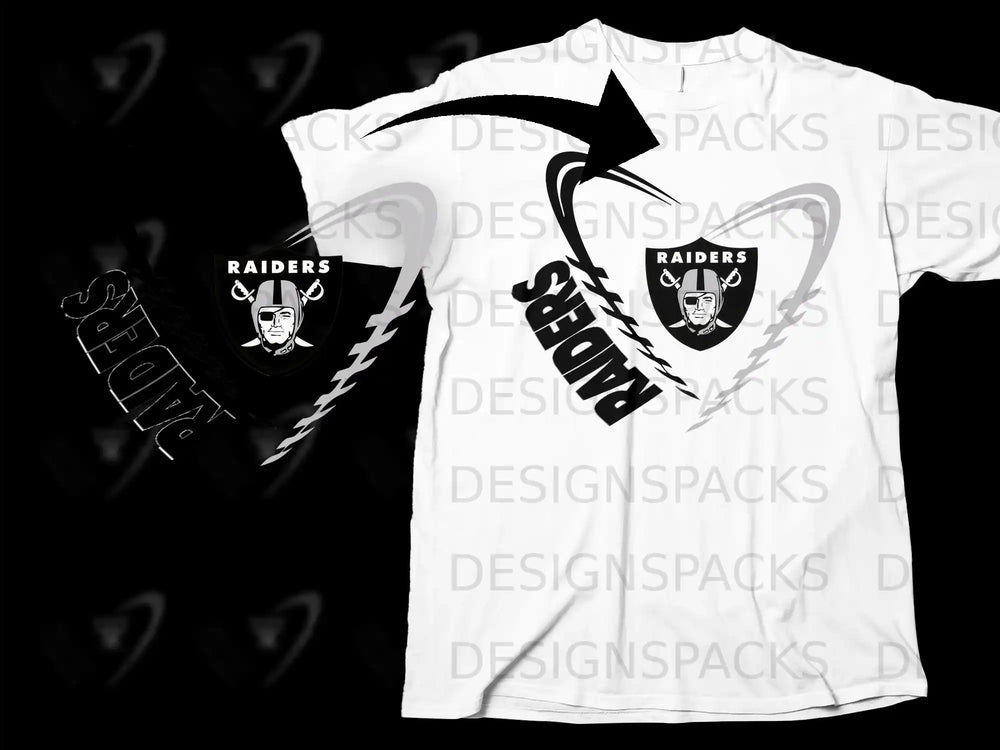 Raiders Heart Design Graphic Short Sleeve Tee Shirt