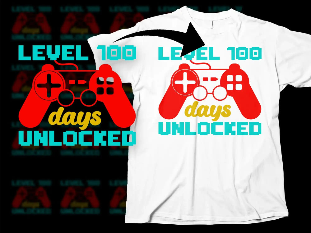 Level 100 Days Unlocked Gamer T-Shirt, Gaming Console Controllers Graphic Tee, Gift for Video Game Lovers, Unisex Casual Outfit