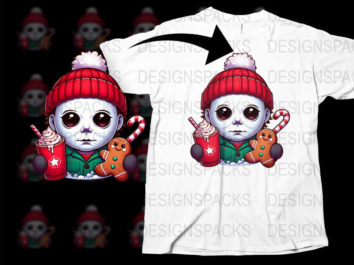 Cute Skull Christmas T-Shirt, Winter Holiday Tee, Gingerbread Cookie, Red Beanie Design, Kids and Adults Sizes