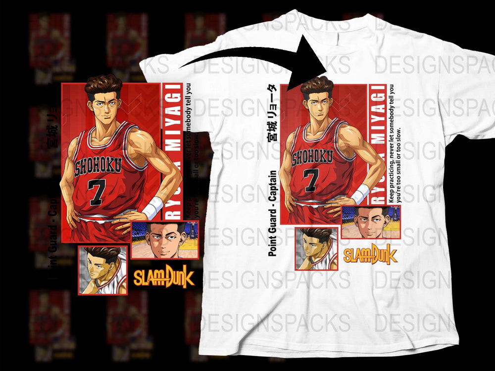 Slam Dunk Anime T-Shirt, Shohoku Team Captain Miyagi Jersey Design, Graphic Tee, Manga Basketball Fan Apparel