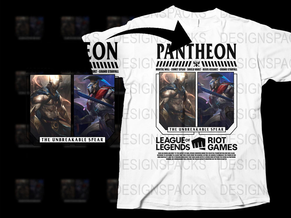 League of Legends Pantheon T-Shirt, Unbreakable Spear Graphic Tee, Riot Games Apparel
