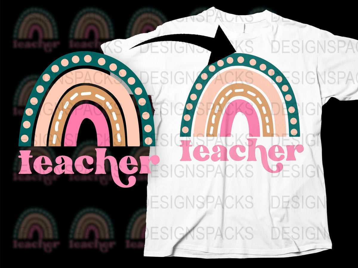 Teacher Rainbow T-Shirt, Cute Educator Appreciation Gift, Colorful Classroom Wear, Boho Chic Style, Unisex Graphic Tee for Teachers