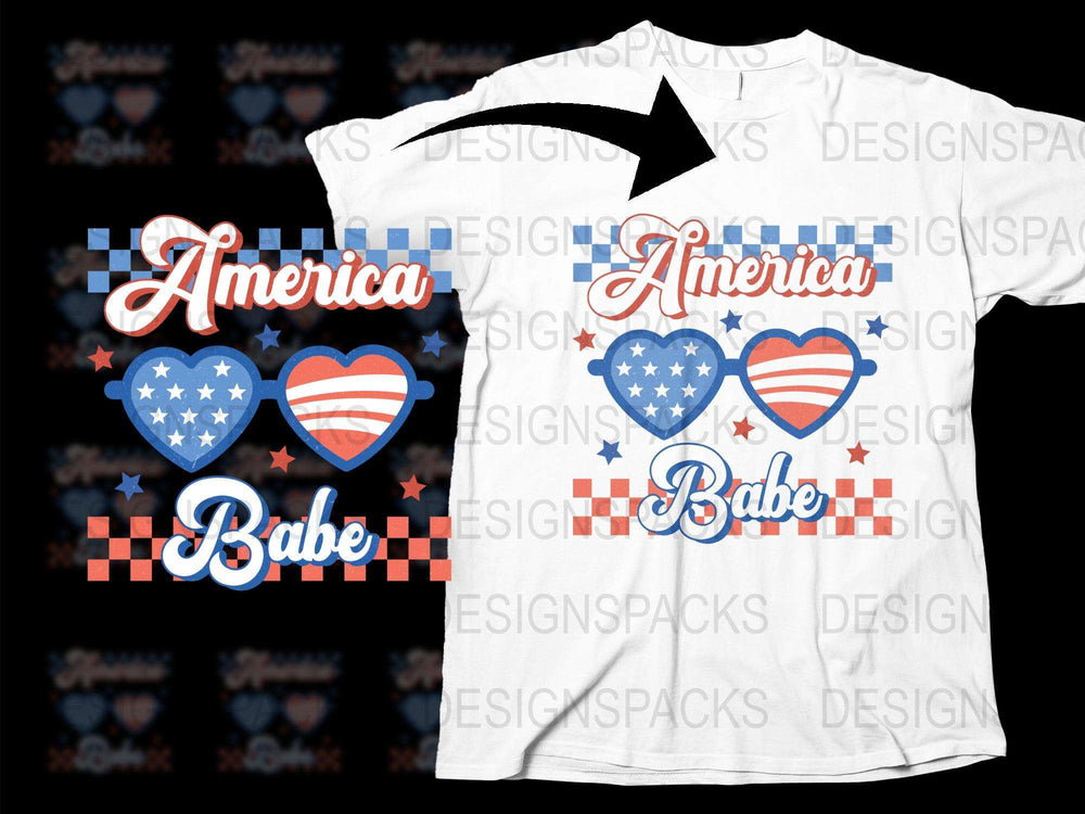 America Babe Patriotic T-Shirt, USA Flag Heart Design, Independence Day Apparel, Unisex White Tee