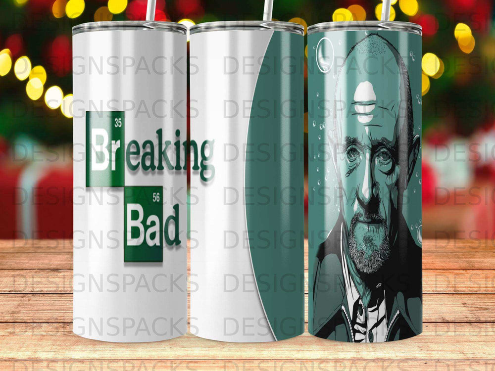 Breaking Bad tumbler with a sketch of Walter White.