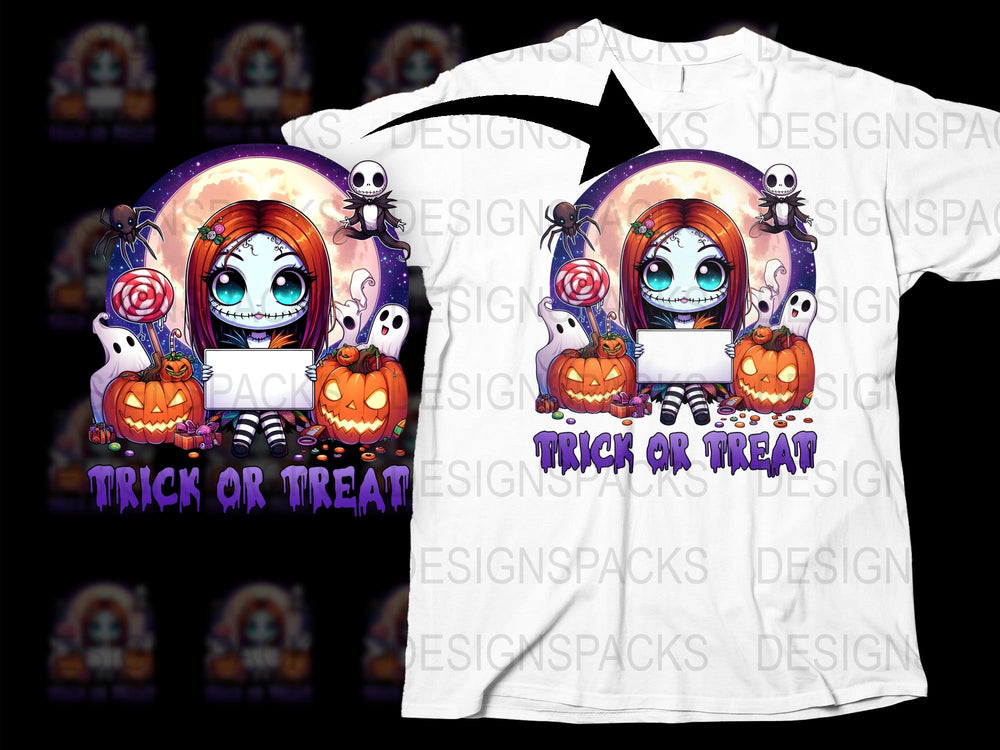 Halloween Trick or Treat T-Shirt Cute Cartoon Ghosts and Pumpkins Unisex Kids and Adult Sizes