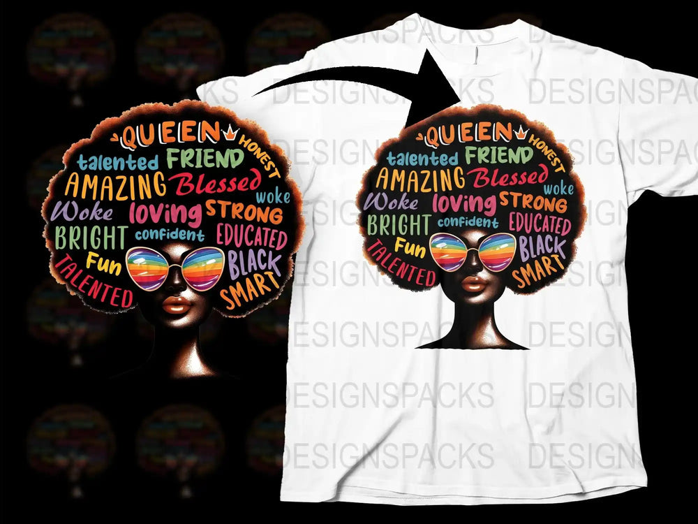 African Queen T-Shirt, Empowering Words, Black Pride, Colorful Graphic Tee, Women's Fashion Top, Inspirational Apparel.