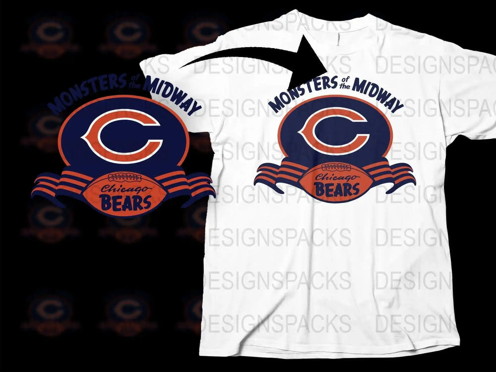 Chicago Bears T-Shirt, Monsters of the Midway Logo Tee, Football Fan Apparel, Sports Gift Idea