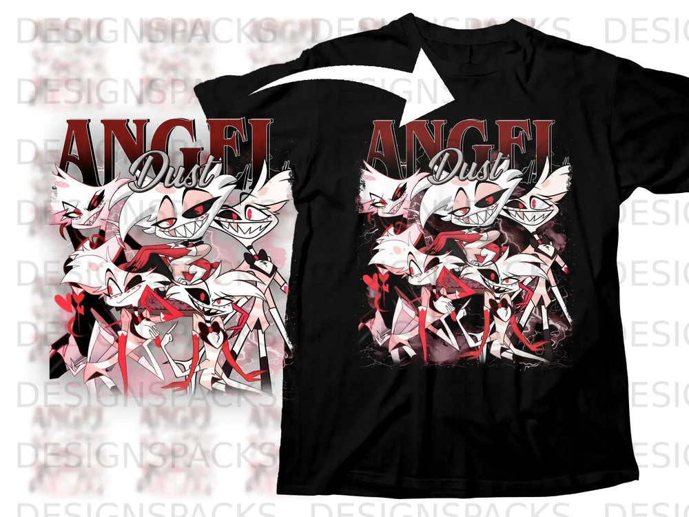 Black t-shirt featuring a chaotic group of cartoon demons with fangs and red eyes.