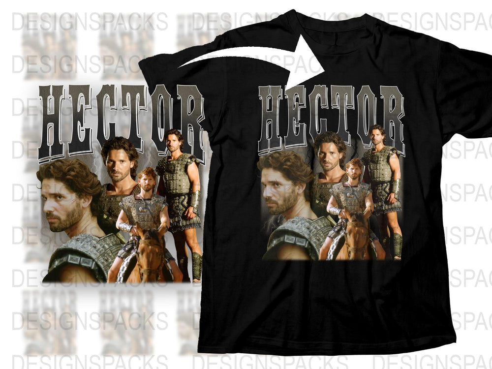 Hector Trojan Warrior Graphic T-Shirt, Ancient Mythology Inspired Men's Tee, Unique Movie Fan Apparel